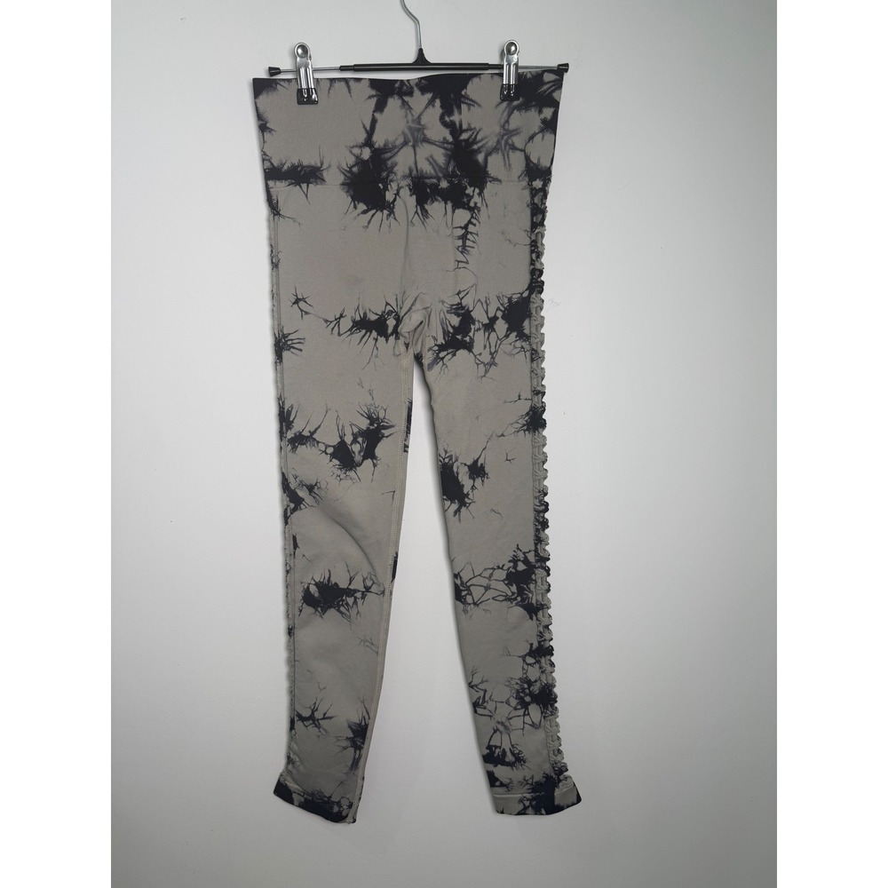 Gray and Black Tie-Dye Scrunch Butt Leggings With Partially Open Sides